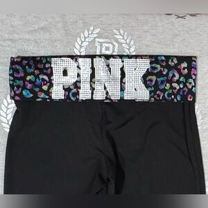 VS PINK VINTAGE BLING FOLDOVER FLARE YOGA LEGGINGS NWOT